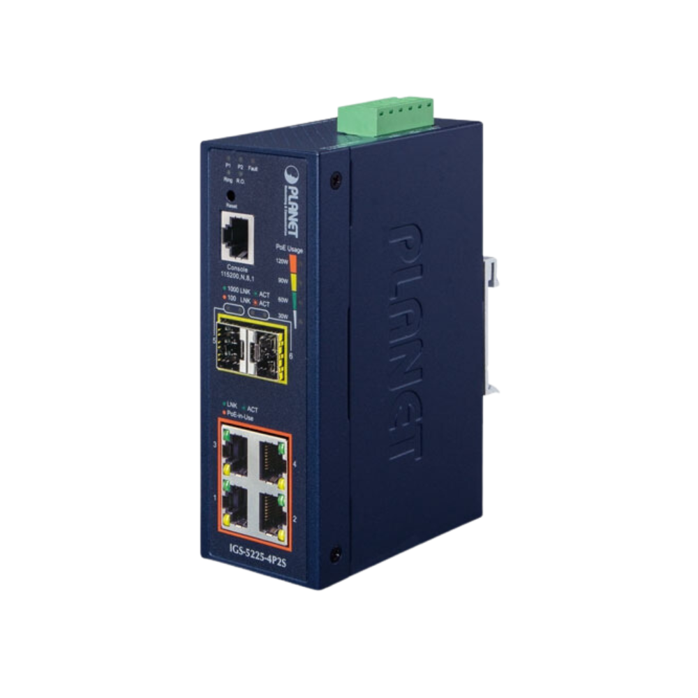 L2+ Industrial 4-Port 10/100/1000T 802.3at PoE + 2-Port 100/1000X SFP Managed Ethernet Switch