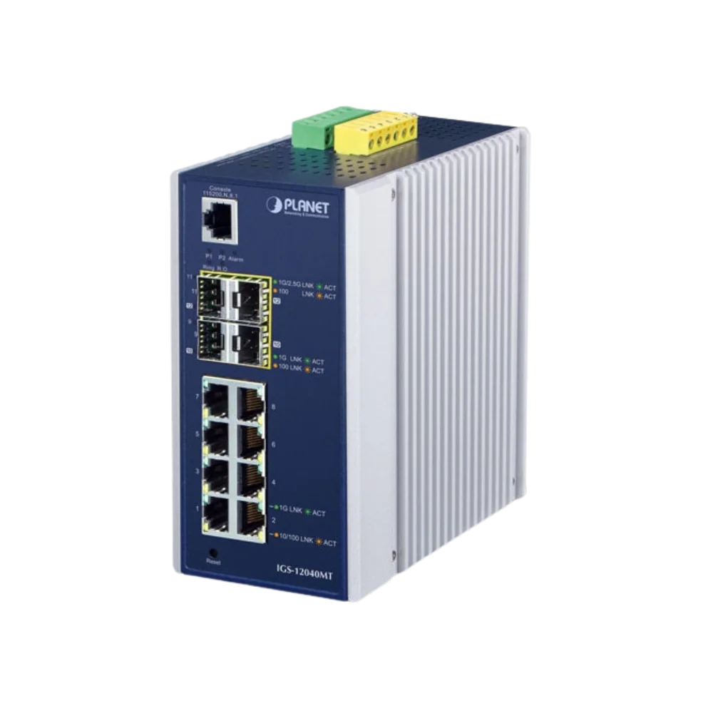 IGS-12040MT
Industrial 8-Port 10/100/1000T + 2-Port 100/1G SFP + 2-Port 1G/2.5G SFP Managed Ethernet Switch