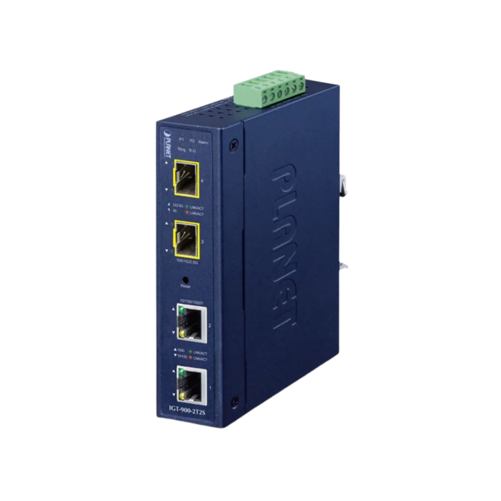 IGS-900-2T2S
Industrial 2-Port 10/100/1000T + 2-Port 100/1000/2500X SFP Managed Media Converter