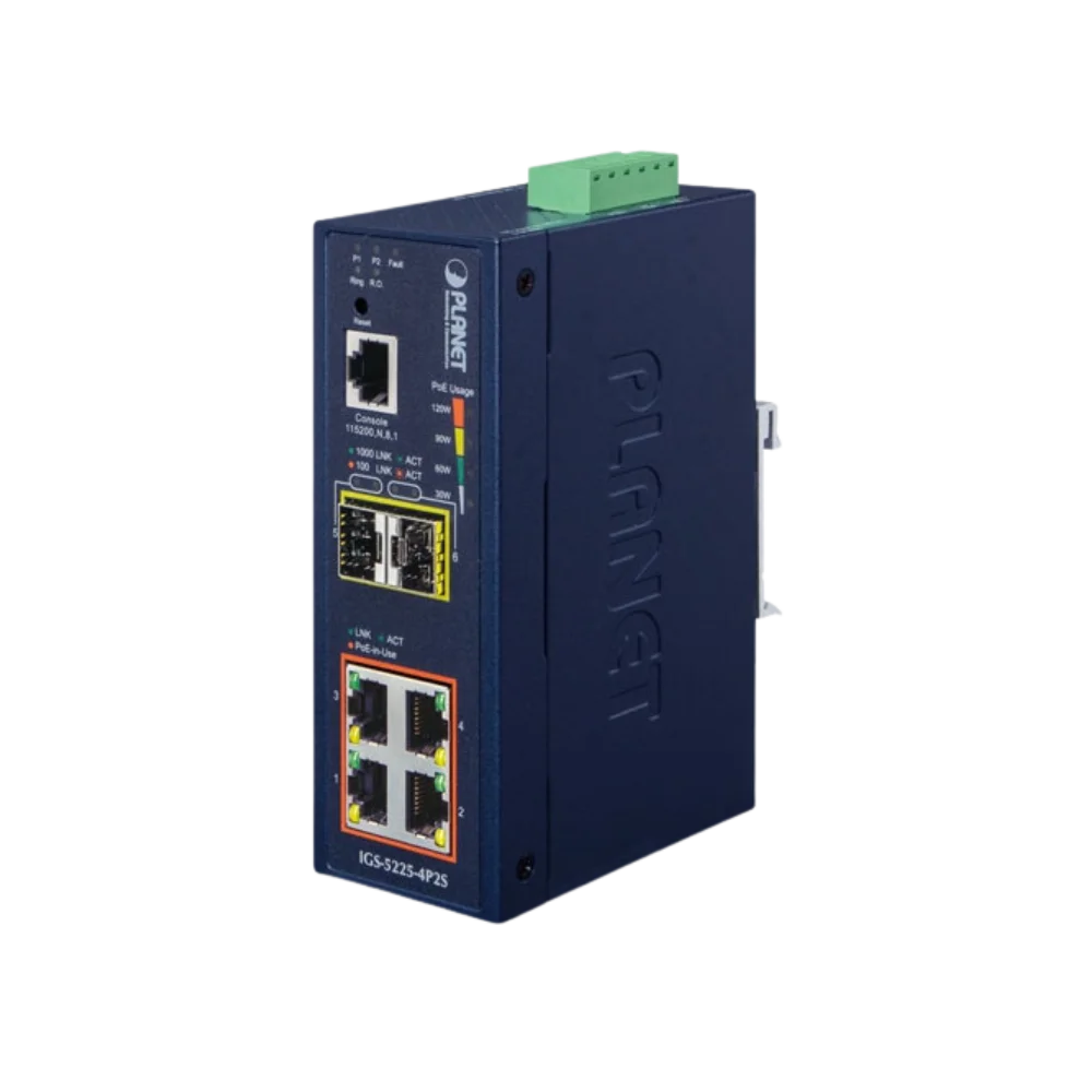 IGS-5225
L2+ Industrial 4-Port 10/100/1000T 802.3at PoE + 2-Port 100/1000X SFP Managed Ethernet Switch