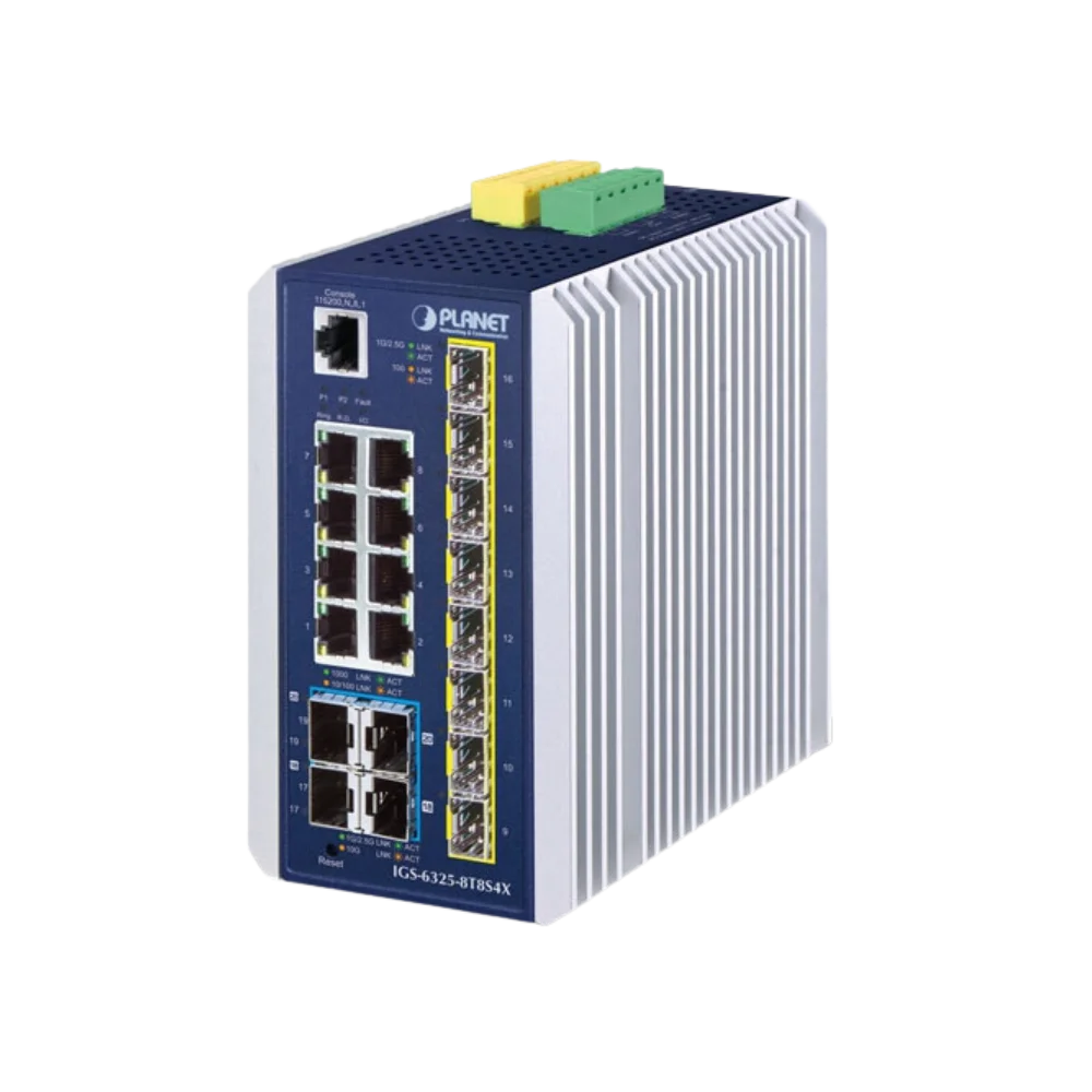 IGS-6325
Industrial L3 8-Port 10/100/1000T + 8-Port 1G/2.5G SFP + 4-Port 10G SFP+ Managed Ethernet Switch